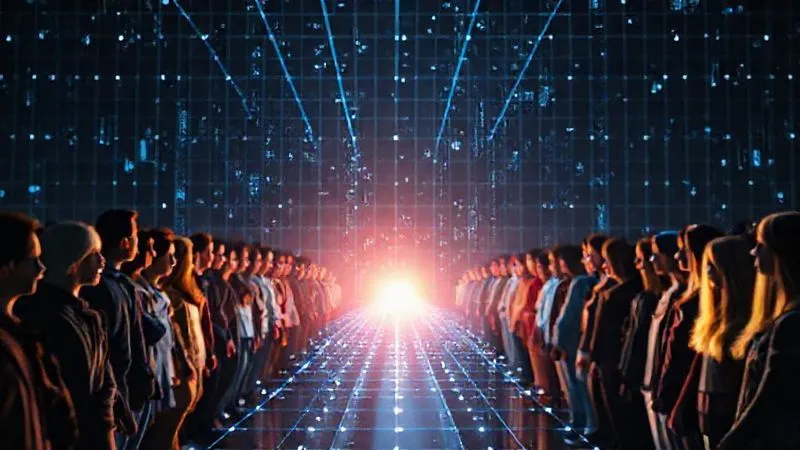 photorealistic, professional photography, 8K, cinematic lighting, sharp focus, depth of field, shot on a high-end DSLR. A diverse group of people, each represented by a distinct, transparent overlay of data points and demographic information, standing in different sections of a digital grid. The grid lines converge towards a central, glowing content piece, symbolizing highly targeted and personalized content reaching specific segments. Cinematic lighting highlights the data overlays, creating a sense of precision and insight.
