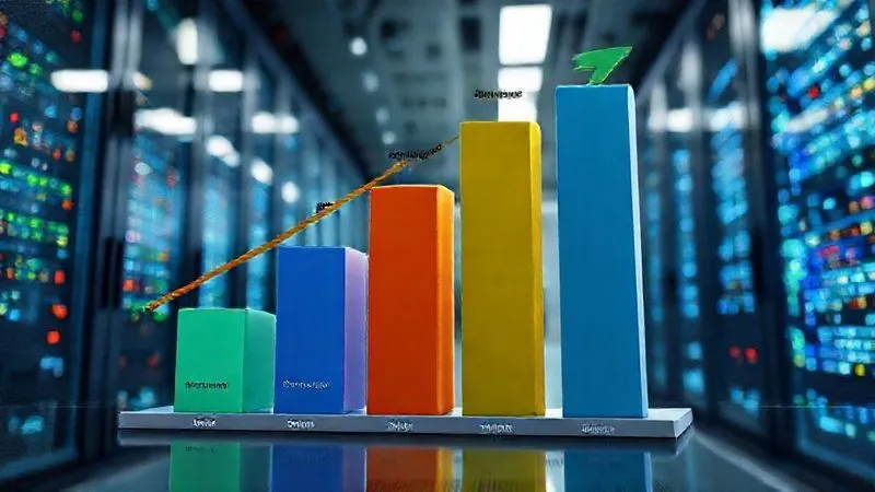 A photorealistic 3D bar chart showing exponential growth in demand for specific tech solutions over the past five years, with clear labels for different categories like 'Cloud Computing', 'AI Solutions', and 'Cybersecurity'. The chart is set against a backdrop of a modern, bustling data center, with cinematic lighting highlighting the upward trend. Sharp focus, depth of field. 8K hyper-detailed, professional photography.