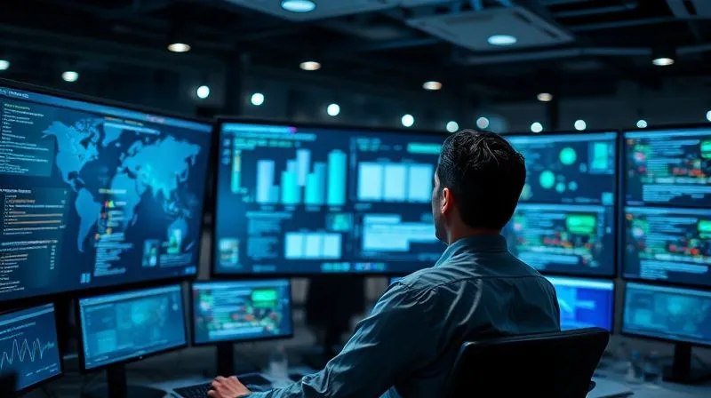 A photorealistic image of a digital professional overseeing a complex workflow on multiple screens, with elements of automation and team collaboration. Cinematic lighting, sharp focus on the central figure, depth of field blurring the busy digital environment, 8K hyper-detailed.