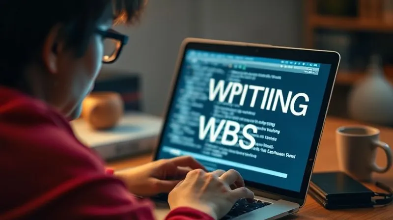 A photorealistic image of a person intensely focused on a laptop screen, with captivating text flowing from the screen, representing powerful copywriting. Cinematic lighting, sharp focus on the person and screen, depth of field blurring the background of a creative workspace. Shot on a high-end DSLR.