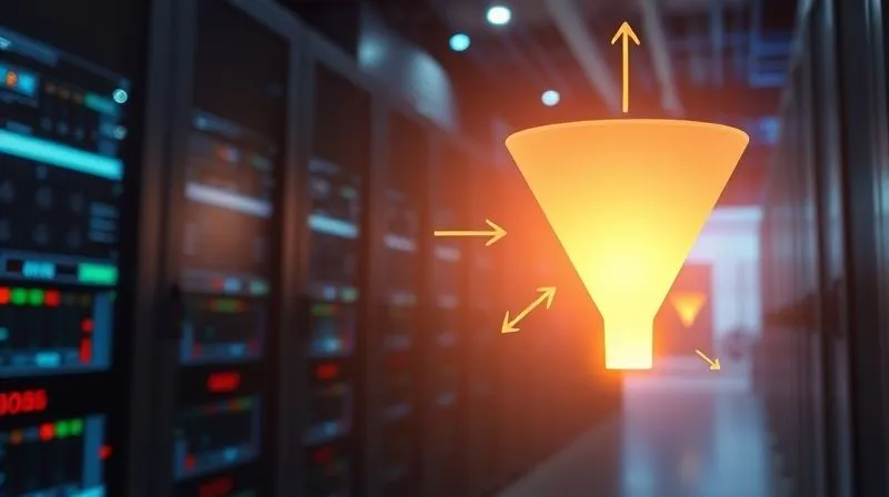 A photorealistic image of a digital funnel glowing, with small arrows representing potential customers being redirected back into the funnel after initially leaving. Cinematic lighting, sharp focus on the digital interface, depth of field blurring the background of a modern data center. Shot on a high-end DSLR.