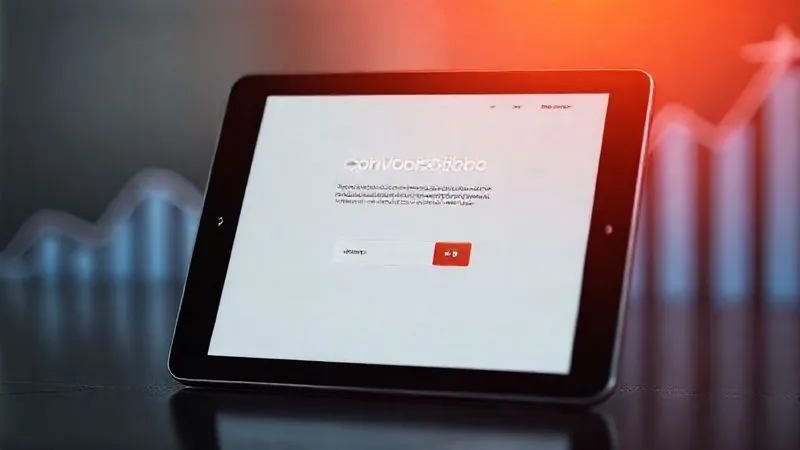 Photorealistic image of a sleek, modern landing page design on a tablet screen, with a clear, prominent call-to-action button and a minimalist layout. In the background, a graph shows a sharp upward trend in conversions. Cinematic lighting, sharp focus on the tablet, depth of field, 8K hyper-detailed, professional photography, shot on a high-end DSLR, conveying efficiency and success.