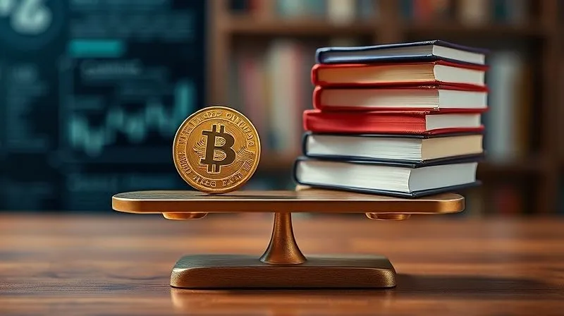 A photorealistic, professional photography image of a balanced scale with a golden coin on one side representing 'value' and a stack of books on the other representing 'knowledge', cinematic lighting, sharp focus on the scale, depth of field blurring a digital background of online courses, 8K hyper-detailed, shot on a high-end DSLR.