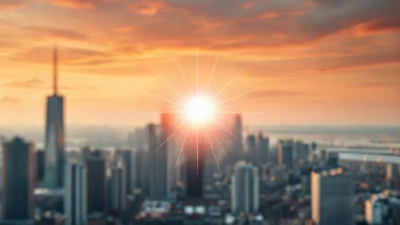 A photorealistic image of a strong, modern brand logo (fictional, abstract design) radiating light and influence, positioned prominently against a backdrop of a city skyline at sunset. The logo has a subtle 3D effect, suggesting authority and reach. Cinematic lighting, sharp focus on the logo, depth of field blurring the background, 8K hyper-detailed.