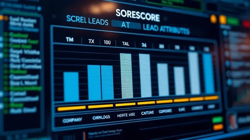 A photorealistic image of a complex scoring system, possibly a digital interface with sliders and weighted variables, showing different scores for lead attributes (e.g., job title, company size, website visits, content downloads). Cinematic lighting, sharp focus on the interactive elements, depth of field blurring a background of data visualizations, 8K hyper-detailed, professional photography, shot on a high-end DSLR.