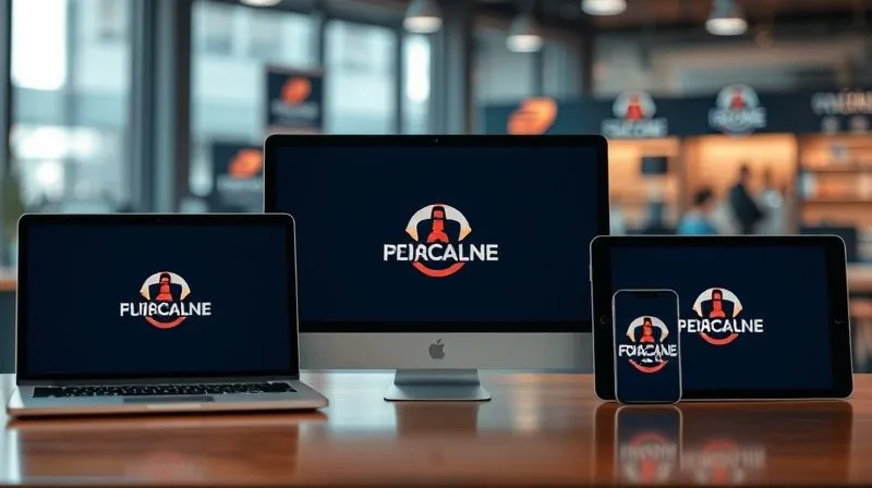 A photorealistic image of a seamless digital ecosystem, with various devices (laptop, smartphone, tablet) displaying the same unique brand identity – consistent colors, logo, and messaging. Cinematic lighting, sharp focus on the consistency across devices, depth of field, 8K hyper-detailed, professional photography, shot on a high-end DSLR. The image emphasizes the unified brand experience across multiple platforms.
