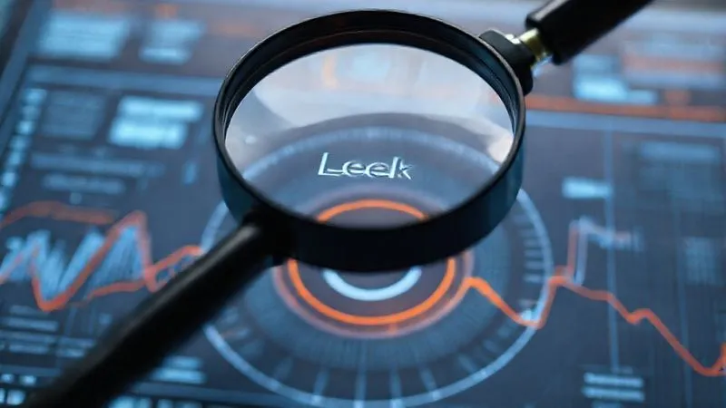 A photorealistic image of a magnifying glass over a digital funnel diagram, highlighting a specific "leak" point, with data flowing out. Cinematic lighting, sharp focus, 8K, professional photography.