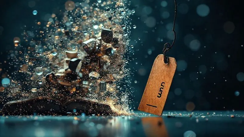 A photorealistic image of two scales, one side overflowing with abstract concepts of 'value' (knowledge, transformation, freedom) and the other with a small, heavy 'price' tag. Cinematic lighting, depth of field, 8K.