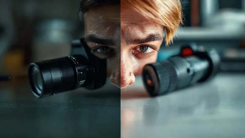 photorealistic, professional photography, 8K, cinematic lighting, sharp focus, depth of field, shot on a high-end DSLR. A split image showing a raw product photograph on one side (slightly underexposed, minor dust) and the same photograph on the other side after professional post-production (perfectly exposed, vibrant colors, sharpened details, cleaned up), illustrating the dramatic improvement achievable with editing software.