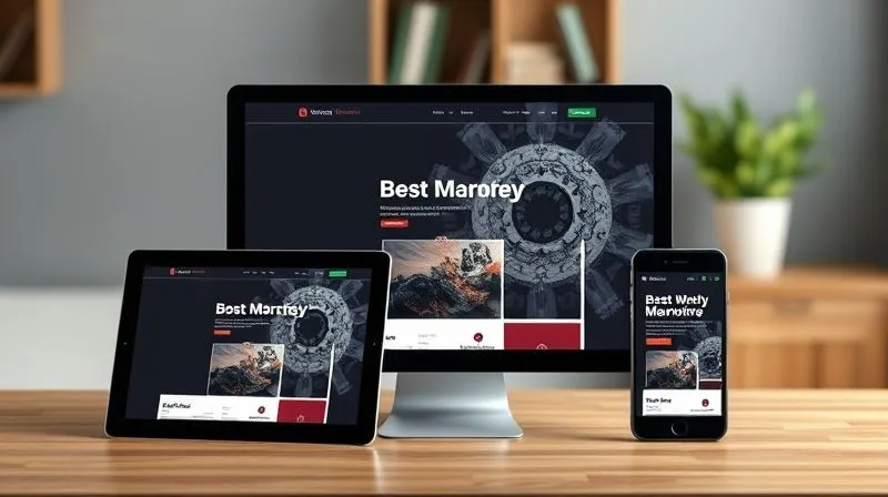 A photorealistic image of a sales page design mock-up displayed across multiple devices: a desktop monitor, a tablet, and a smartphone, all showing a consistent, clean, and professional layout. The images are sharp and vibrant, with a focus on user experience. Cinematic lighting, sharp focus on the screens, depth of field, 8K, shot on a high-end DSLR.