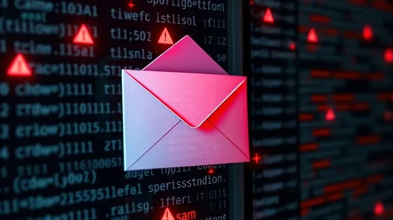 A photorealistic image of an email envelope being blocked by a digital firewall or a complex labyrinth of code, with red warning signs, symbolizing emails getting caught in spam filters. Cinematic lighting, sharp focus on the email and barrier, depth of field, 8K hyper-detailed, shot on a high-end DSLR.