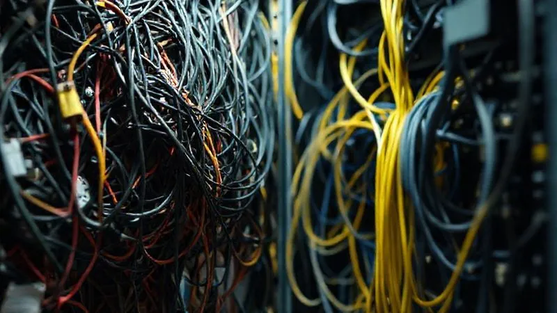 A photorealistic image of a cluttered and tangled mess of electrical wires and cables contrasting with a clean, organized, and streamlined set of connections, symbolizing the difference between a poorly optimized and a well-optimized system. Cinematic lighting highlights the contrast, sharp focus, depth of field blurring the background, 8K hyper-detailed, professional photography, shot on a high-end DSLR.