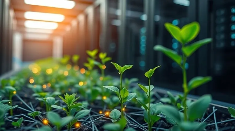 A photorealistic image of a digital garden where data points (representing leads) are small, glowing seeds. A sophisticated, automated watering system, depicted as elegant digital streams, carefully nurtures each seed, causing some to sprout into vibrant, glowing plants. The background is a clean, futuristic data center. Cinematic lighting, sharp focus on the nurturing process, depth of field. 8K hyper-detailed, professional photography, shot on a high-end DSLR.