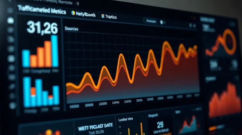 A photorealistic dashboard displaying various digital marketing metrics: a bar chart for traffic sources, a line graph for bounce rate over time, and a heat map overlay on a landing page showing user clicks. Professional photography, 8K, cinematic lighting, sharp focus on the data, depth of field, shot on a high-end DSLR. The overall mood is analytical and insightful.