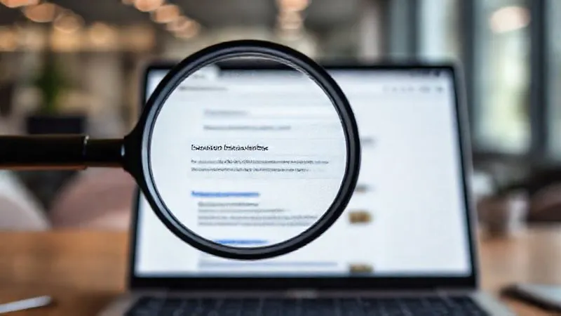 A photorealistic image of a magnifying glass hovering over a laptop screen, which displays a Google search results page for a photography-related query. A well-optimized photography blog link is prominently featured at the top of the results, symbolizing successful SEO. The background is a blurred, modern office setting. 8K, cinematic lighting, sharp focus, depth of field.