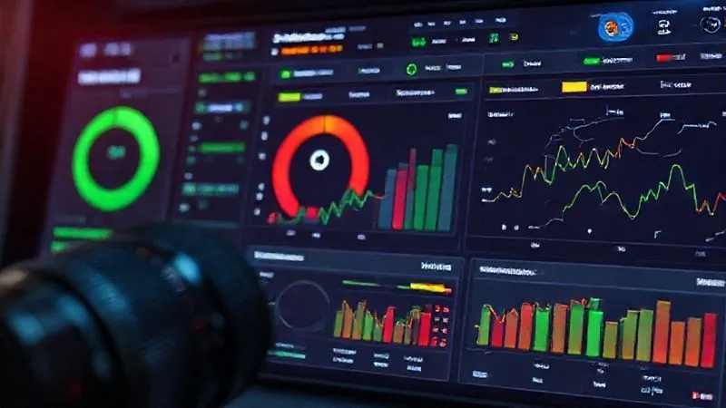 A photorealistic, professional photography, 8K, cinematic lighting, sharp focus, depth of field, shot on a high-end DSLR. A digital dashboard displaying a real-time credibility score for various news sources and social media accounts, with green for high credibility and red for low. The interface is sleek and intuitive, showing data analytics and network connections, symbolizing an AI system assessing trustworthiness.