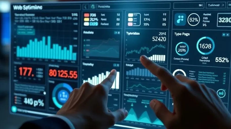 A photorealistic, professional photography, 8K, cinematic lighting, sharp focus, depth of field, shot on a high-end DSLR, showing a stylized user interface on a holographic screen, displaying various web performance metrics and typographic analysis charts, with a hand pointing to a 'font optimization' graph, symbolizing data-driven design decisions.