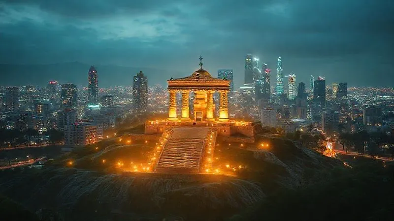 A photorealistic image of a strong, intricate legal foundation supporting a glowing digital city, representing a robust legal structure for online businesses. Professional photography, 8K, cinematic lighting, sharp focus on the foundation, depth of field.
