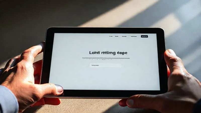 A photorealistic image of a minimalist, clean landing page design on a tablet, with a clear call-to-action button, surrounded by professional hands interacting, cinematic lighting, 8K hyper-detailed.