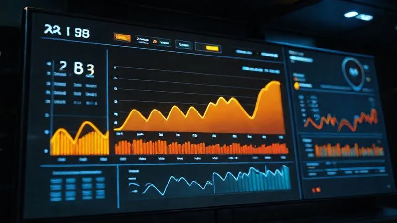 A photorealistic image of a data dashboard displaying A/B test results on a large screen, with upward trending graphs and a conversion funnel, cinematic lighting, 8K hyper-detailed.