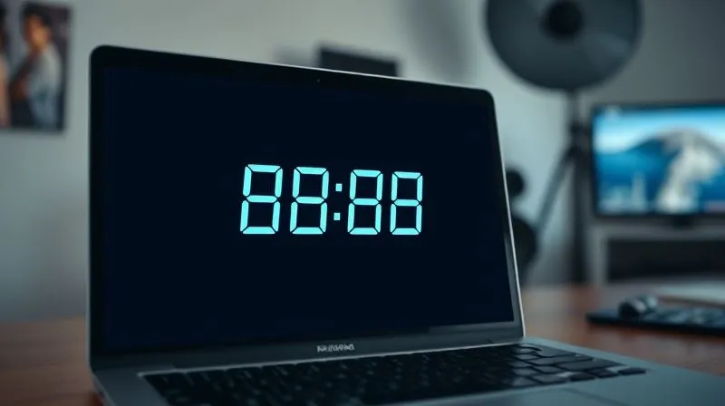 A photorealistic, professional photography, 8K, cinematic lighting, sharp focus, depth of field, shot on a high-end DSLR of a digital stopwatch counting down rapidly on a laptop screen, with a blurred background of a photographer's studio, symbolizing the urgency of website loading speed.